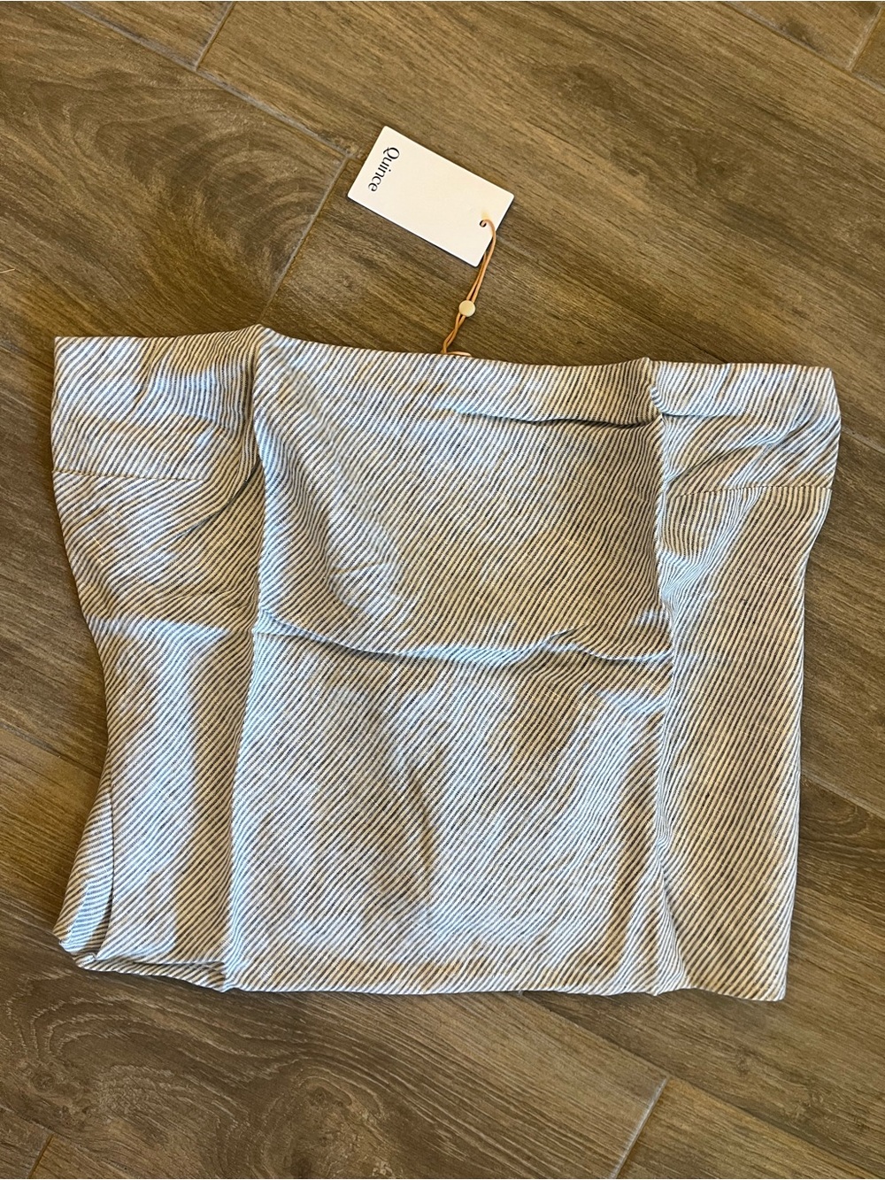 Quince Women's Cream and Light Gray Striped Crop Top